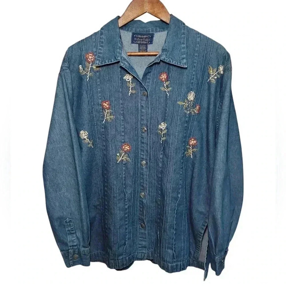 Willow Ridge Floral Embroidered Denim Buttondown - Picture 1 of 6